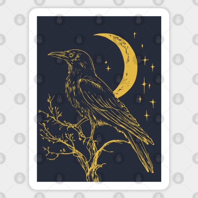 Mystical Raven and Moon – Celestial Symbol of Wisdom Magnet by TuncGK
